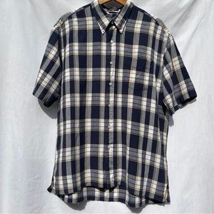 Nautica Shirt Men’s Linen Blend Short Sleeve Blue White Yellow Plaid Size XXL